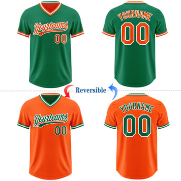 Custom Kelly Green Orange-White Reversible Pullover Baseball Jersey Shirt