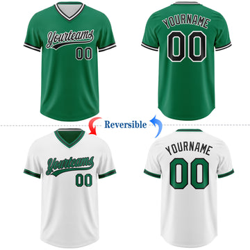Custom Kelly Green Black-White Reversible Pullover Baseball Jersey Shirt