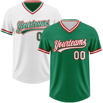 Custom Kelly Green White-Red Reversible Pullover Baseball Jersey Shirt