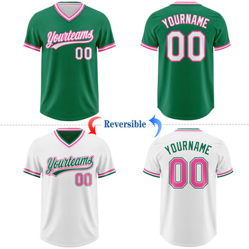 Custom Kelly Green White-Pink Reversible Pullover Baseball Jersey Shirt