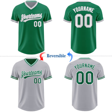Custom Kelly Green White-Gray Reversible Pullover Baseball Jersey Shirt