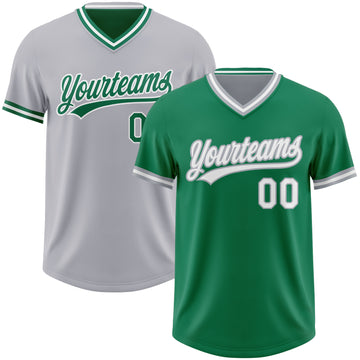 Custom Kelly Green White-Gray Reversible Pullover Baseball Jersey Shirt