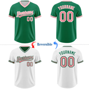 Custom Kelly Green Medium Pink-White Reversible Pullover Baseball Jersey Shirt