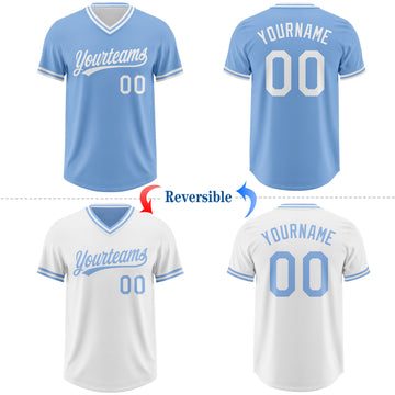 Custom Light Blue-White Reversible Pullover Baseball Jersey Shirt