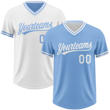 Custom Light Blue-White Reversible Pullover Baseball Jersey Shirt