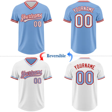 Custom Light Blue White-Red Reversible Pullover Baseball Jersey Shirt