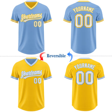Custom Light Blue White-Yellow Reversible Pullover Baseball Jersey Shirt