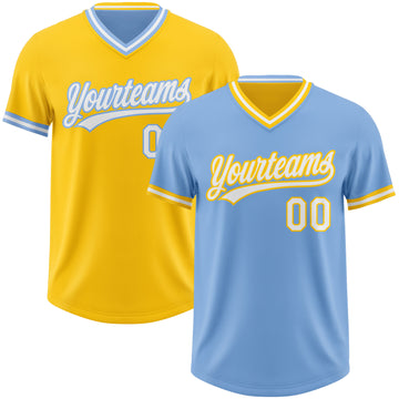 Custom Light Blue White-Yellow Reversible Pullover Baseball Jersey Shirt