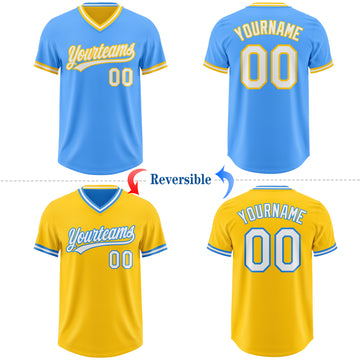 Custom Electric Blue White-Yellow Reversible Pullover Baseball Jersey Shirt