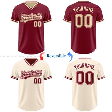 Custom Crimson-Cream Reversible Pullover Baseball Jersey Shirt