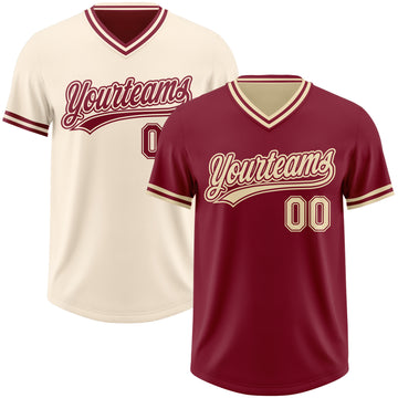 Custom Crimson-Cream Reversible Pullover Baseball Jersey Shirt