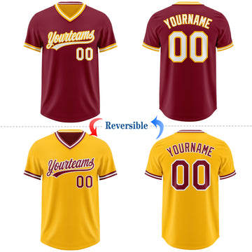 Custom Crimson White-Gold Reversible Pullover Baseball Jersey Shirt