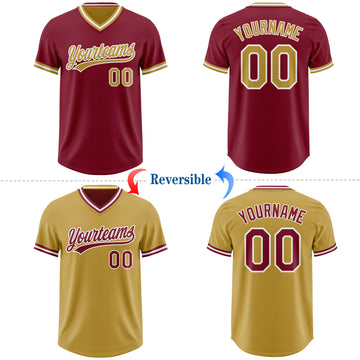Custom Crimson Old Gold-White Reversible Pullover Baseball Jersey Shirt