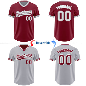 Custom Crimson White-Gray Reversible Pullover Baseball Jersey Shirt