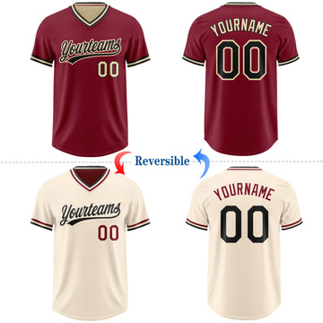 Custom Crimson Black-Cream Reversible Pullover Baseball Jersey Shirt