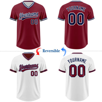 Custom Crimson Navy-White Reversible Pullover Baseball Jersey Shirt