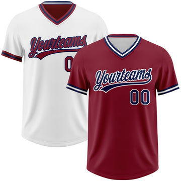 Custom Crimson Navy-White Reversible Pullover Baseball Jersey Shirt