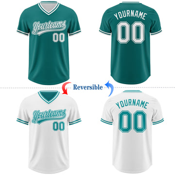 Custom Teal-White Reversible Pullover Baseball Jersey Shirt