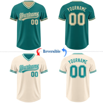 Custom Teal-Cream Reversible Pullover Baseball Jersey Shirt