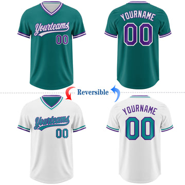 Custom Teal Purple-White Reversible Pullover Baseball Jersey Shirt