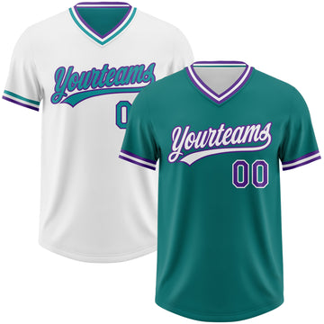 Custom Teal Purple-White Reversible Pullover Baseball Jersey Shirt