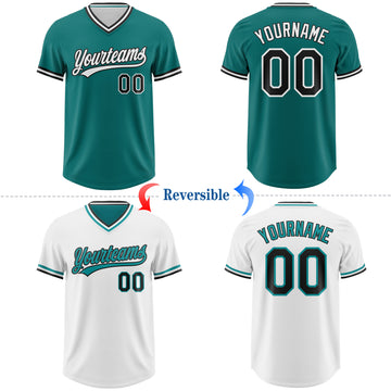 Custom Teal Black-White Reversible Pullover Baseball Jersey Shirt