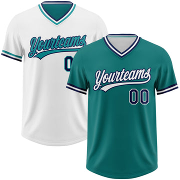 Custom Teal Navy-White Reversible Pullover Baseball Jersey Shirt