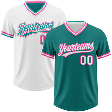 Custom Teal White-Pink Reversible Pullover Baseball Jersey Shirt