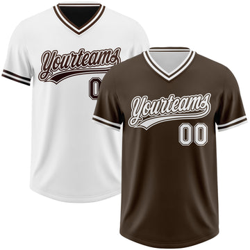 Custom Brown-White Reversible Pullover Baseball Jersey Shirt