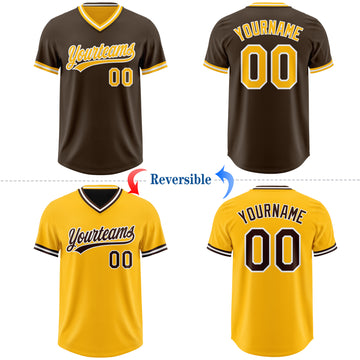 Custom Brown Gold-White Reversible Pullover Baseball Jersey Shirt