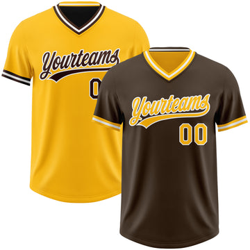 Custom Brown Gold-White Reversible Pullover Baseball Jersey Shirt