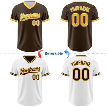 Custom Brown Gold-White Reversible Pullover Baseball Jersey Shirt