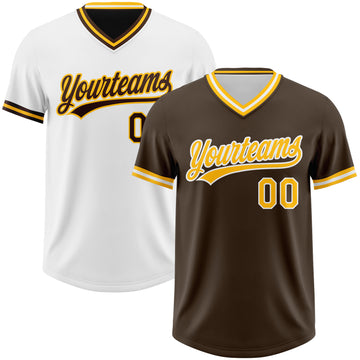 Custom Brown Gold-White Reversible Pullover Baseball Jersey Shirt