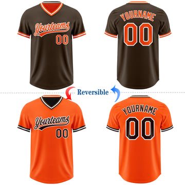 Custom Brown Orange-White Reversible Pullover Baseball Jersey Shirt