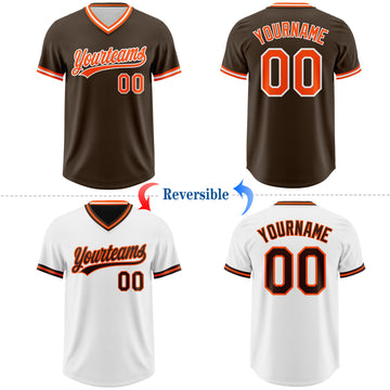 Custom Brown Orange-White Reversible Pullover Baseball Jersey Shirt