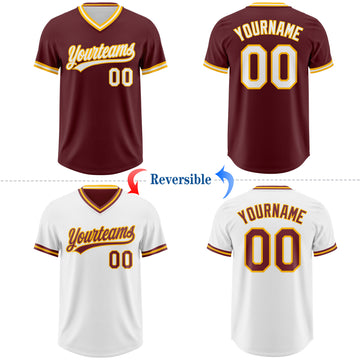 Custom Burgundy White-Gold Reversible Pullover Baseball Jersey Shirt