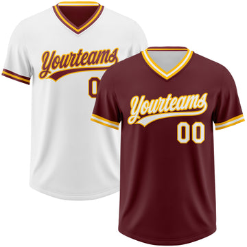 Custom Burgundy White-Gold Reversible Pullover Baseball Jersey Shirt