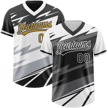 Custom White Black Lightning Geometric Zigzag Reversible Pullover Baseball Jersey Shirt