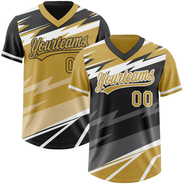 Custom Old Gold Black Lightning Geometric Zigzag Reversible Pullover Baseball Jersey Shirt