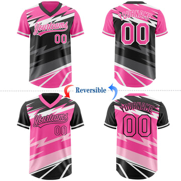 Custom Pink Black Lightning Geometric Zigzag Reversible Pullover Baseball Jersey Shirt