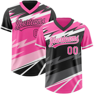 Custom Pink Black Lightning Geometric Zigzag Reversible Pullover Baseball Jersey Shirt