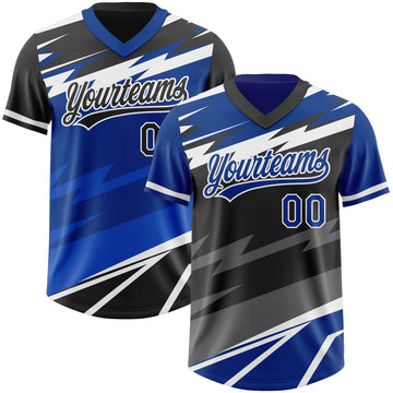 Custom Royal Black Lightning Geometric Zigzag Reversible Pullover Baseball Jersey Shirt