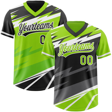 Custom Neon Green Black Lightning Geometric Zigzag Reversible Pullover Baseball Jersey Shirt