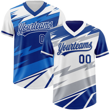 Custom Royal White Lightning Geometric Zigzag Reversible Pullover Baseball Jersey Shirt