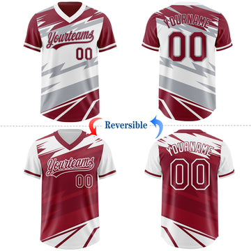 Custom Crimson White Lightning Geometric Zigzag Reversible Pullover Baseball Jersey Shirt
