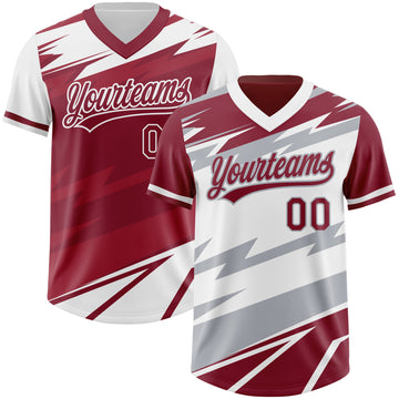 Custom Crimson White Lightning Geometric Zigzag Reversible Pullover Baseball Jersey Shirt