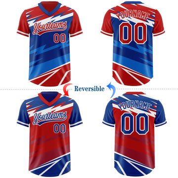 Custom Red Royal Lightning Geometric Zigzag Reversible Pullover Baseball Jersey Shirt