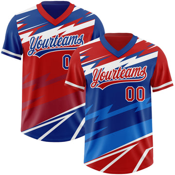 Custom Red Royal Lightning Geometric Zigzag Reversible Pullover Baseball Jersey Shirt