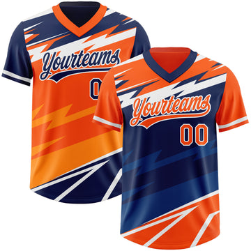 Custom Orange Navy Lightning Geometric Zigzag Reversible Pullover Baseball Jersey Shirt