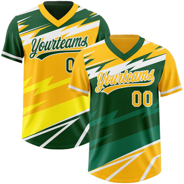 Custom Gold Green Lightning Geometric Zigzag Reversible Pullover Baseball Jersey Shirt